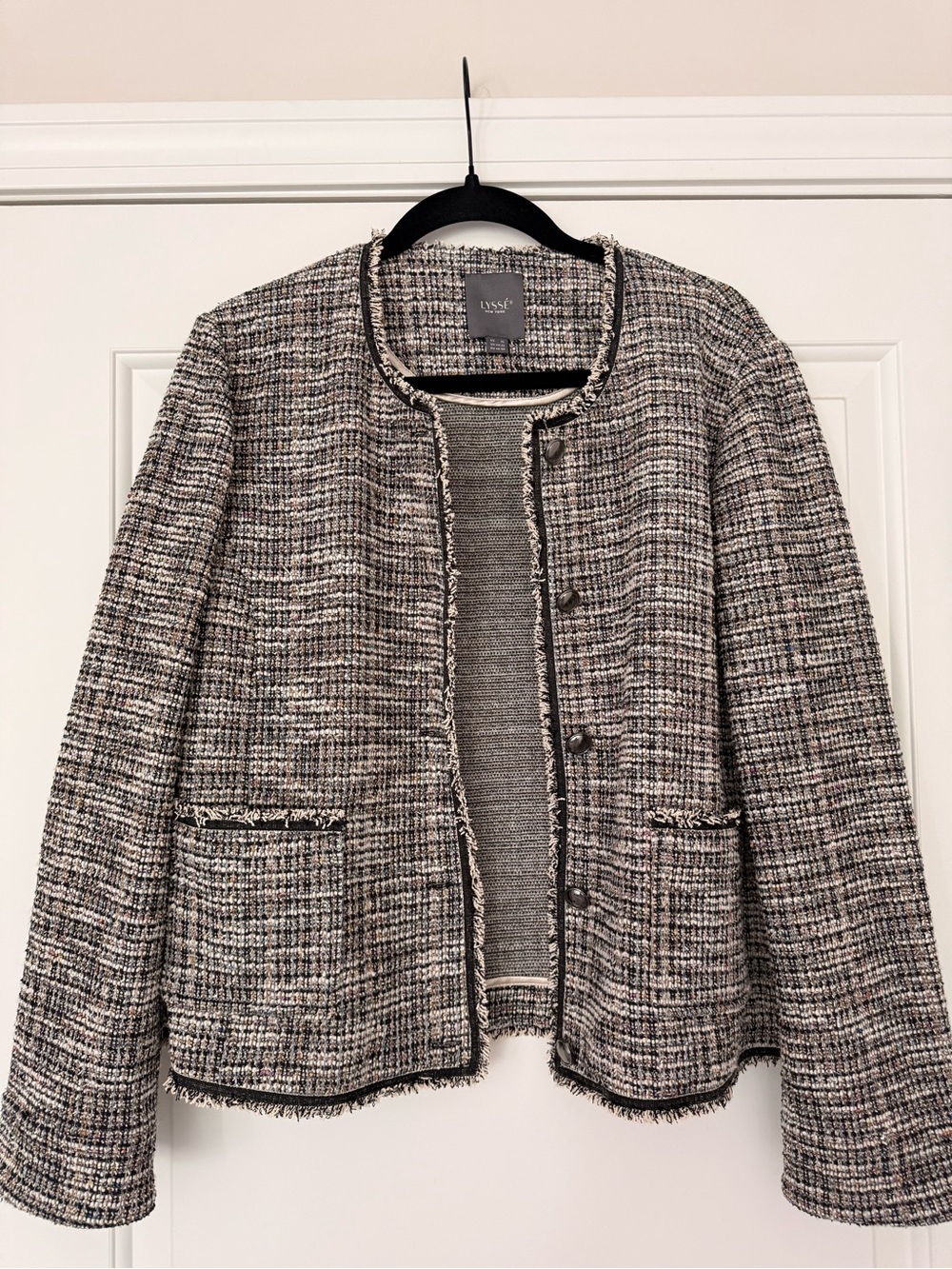 Lysse Multi-Gray Tweed Open-Front Blazer